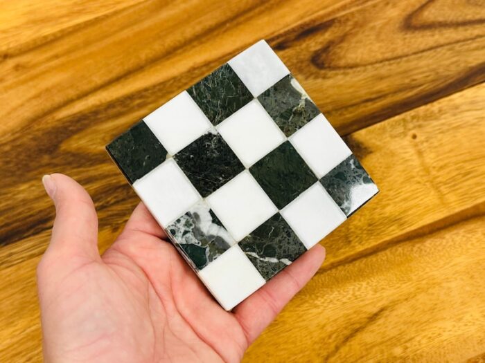 Marble Coaster Set of 4, Graphic Design Chequered Beermat, 4 x 4 Inch , Detergent Safe & Easy to Clean